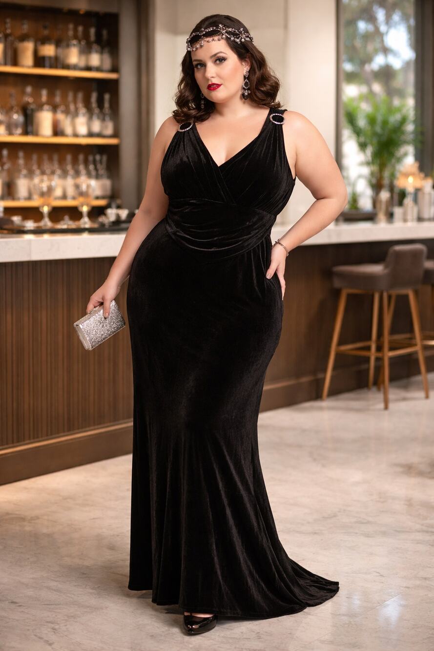 Stop Staring! Vintage 2006 Black Velvet Maxi Dress Old Hollywood Pinup Glam Y2K